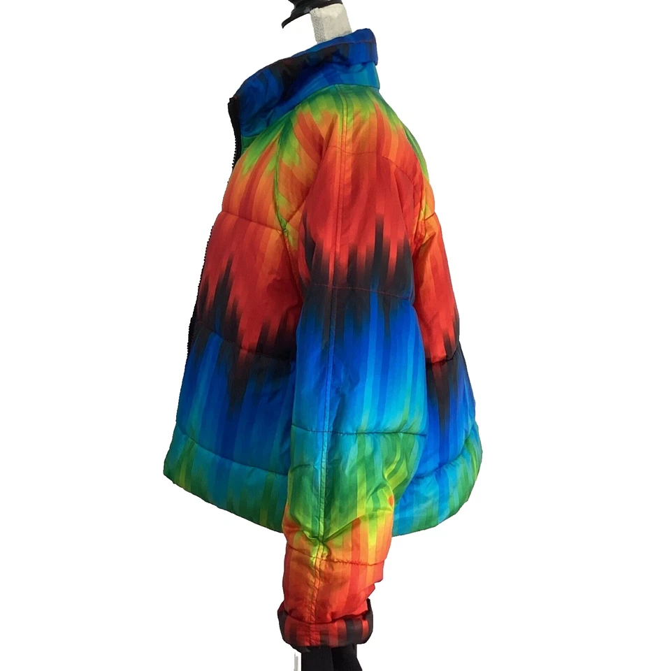 TOPSHOP 绗缝 PUFFER 滑雪运动夹克 彩虹 TIY DIE 尺码 8 轻便 — 第 2/4 张图片