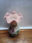 Fenton Lotus Mist Burmese Hand Painted Hummingbird Glass Vase Signed
