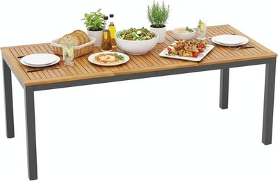 Tangkula 79'' Acacia Wood Outdoor Dining Table for 8 with Umbrella Hole