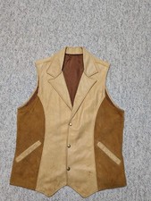 vintage HANDCRAFTED deerskin vest 38 handcrafted leather WESTERN lapel CUSTOM