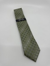 Kenneth Cole Reaction Mens Neck Tie Green and Gray Squares 100 Silk Tie