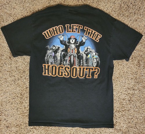 VTG Y2K Big Dogs "Who Let The Hogs Out" T Shirt Mens L 2003 Motorcycle Black 