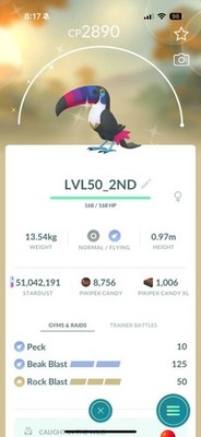 PVP BEAST!   SHINY LVL50 TOUCANNON + 2ND MOVE!!   - PKMN GO!!! - NOT REGISTERED!