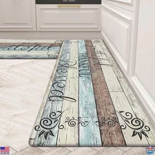 HEBE Set of 2 Non-Slip Cushioned Anti-Fatigue Kitchen Mats - Waterproof Rugs