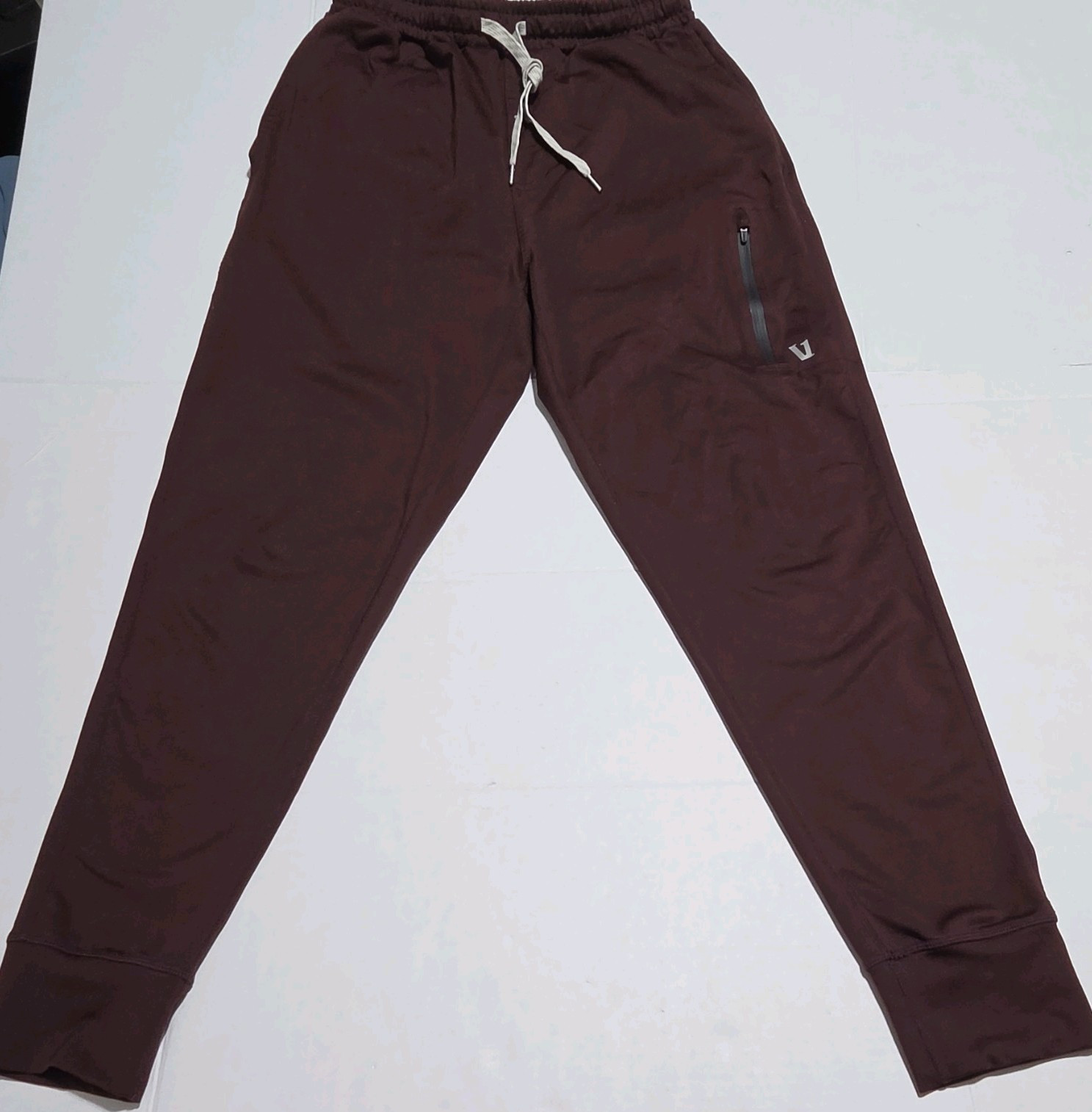 Vuori Men's Jogger Pants Brown S Athletic Fit Drawstring Zip Pockets Tapered Leg