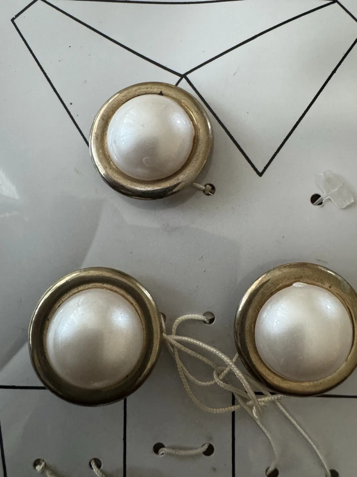 Vintage Button Covers Faux Pearl with Gold Tone Metal Set Of 4 by Infinity - Image 2 of 4
