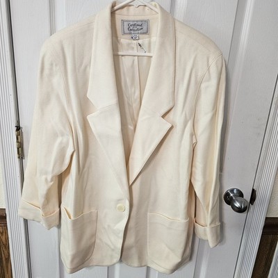 Cortland Collection Woman's Blazer Ivory Petite Sz 14 Lined Classic Old Money