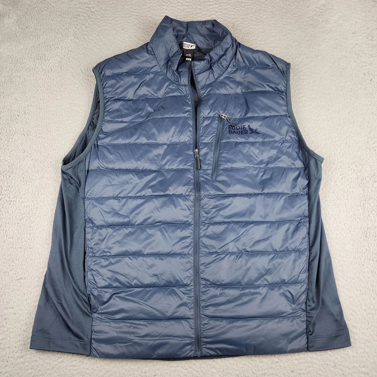 Eddie Bauer Vest Mens Extra Large Blue Down Puffer 550 Full Zip Hiking Camping