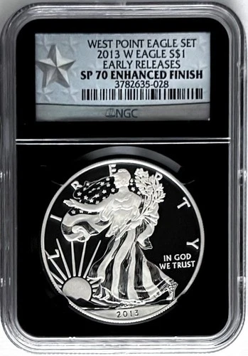2013 W SILVER EAGLE ENHANCED FINISH WEST POINT MINT SET ER NGC SP70 GOLD STAR