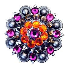 C-TY08 Set Of 8 Western Screw Back Concho 1.5 In Fuchsia Orange Crystal Saddle