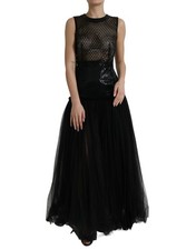 Dolce & Gabbana Black Sequined Sleeveless Mesh Layered Gown Women's Dress
