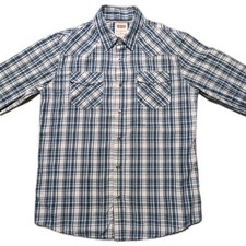 Levi  s Men  s Pearl Snap Western Shirt Medium Blue Plaid Modern Fit Rodeo Cowboy
