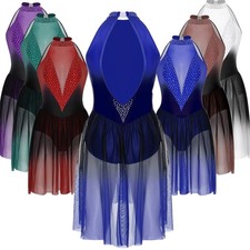 Women Dancewear Adult Dress Gradient Color Costume Performance Sleeveless Latin