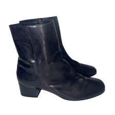 Aquatalia Black Patent Leather Ankle Boots Side Zip Block Heel Women's 8.5