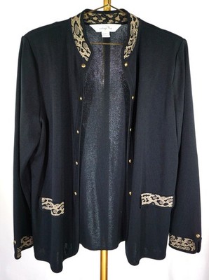 Ming Wang black women knit jacket  animal print open front sz L
