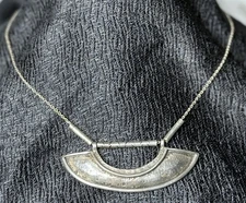 Vintage Boho Hammered Silver Cresent Necklace