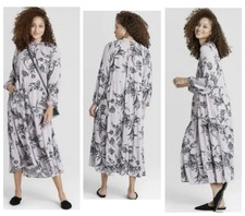 A New Day Women's Floral Print Long Sleeve Tiered Dress Light Purple Medium
