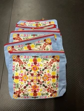 10x Estee Lauder Flower&Fruit Print Canvas Cosmetic Makeup Bag Blue 7*2*6.5 inch