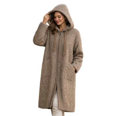 Damen Angora Mantel Flauschig   Lang 115 cm   Elegant & Warm   Wintermantel