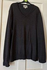 M S Charcoal Grey Fine Pure Cotton Knit V Neck Jumper XL - 44/46" Chest