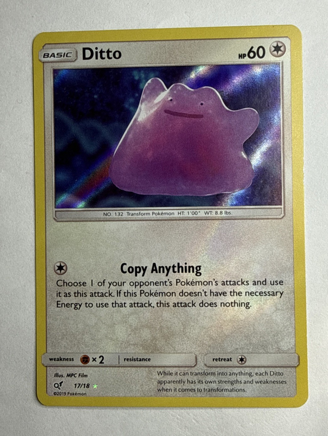 Ditto 17/18 Detective Pikachu Holo Pokemon TCG “Near Mint”