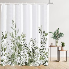 Olive Green Eucalyptus 71x71 Inch Watercolor Plant Shower Curtain With Hooks