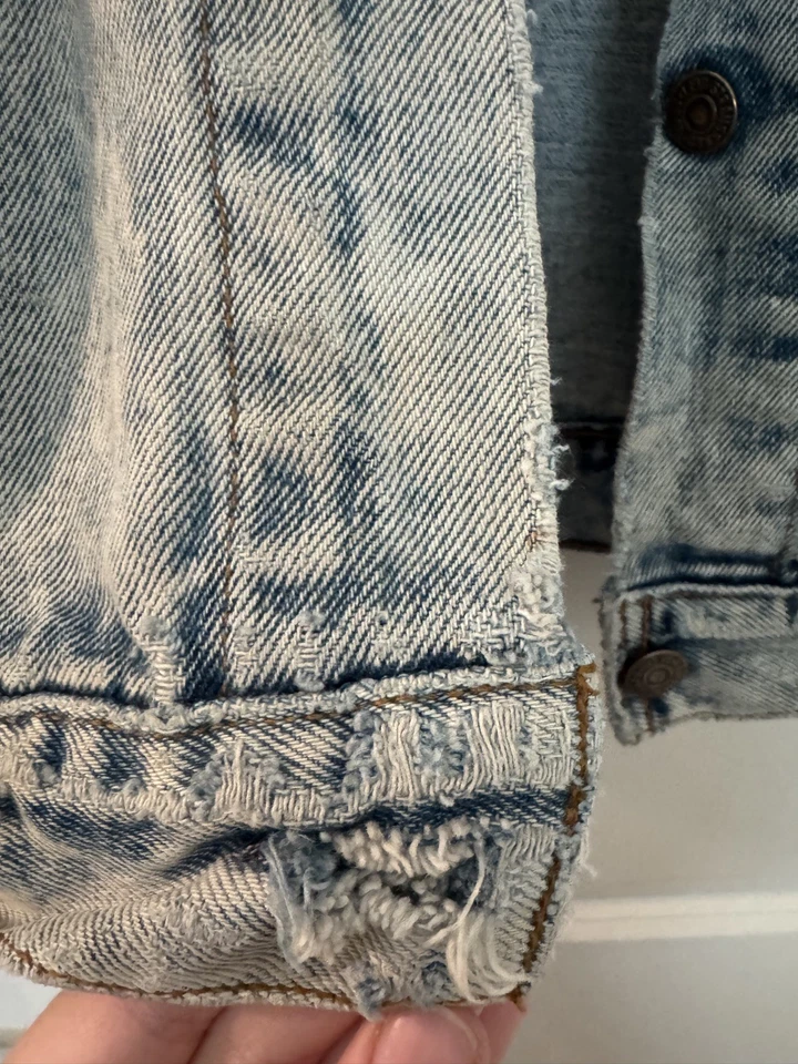 Levi's 牛仔纽扣卡车司机夹克复古 L 码-美国制造-破旧 — 第 4/4 张图片