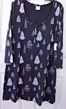 SOMA COTTON BLEND NIGHTGOWN HOLIDAY DOODLE TREES - SIZE M NEW W/TAG 3/4 L SLEEVE