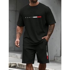 Men Summer Outfit 2-Piece Set Short Sleeve Sweatshirt T Shirts and Shorts Suits
