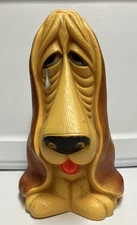 Vtg. 70’s My Toy Crying Sad Basset Hound Puppy Dog Vinyl Coin Piggy Bank w/ Stop