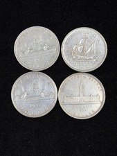 Four (4) 1937-1951 Canadian 80% Silver $1 Dollar Coins; Canada - See Pics (L713)