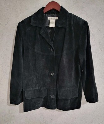 Vintage Y2K Jessica Holbrook Womens XS Black Suede Leather Jacket Lined Pockets 