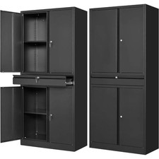 Metal Garage Storage Cabinet Drawer 4 Door Lock-2 Adjustable Shelves Office