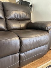 Dark Brown Leather Recliner 3-Seater Sofa Manual Function Great Condition