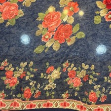 Navy Blue Floral Scarf Wrap Roses Cottagecore Sheer Lightweight 78x42