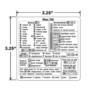 Mac OS Keyboard Shortcut Vinyl Decal Sticker MacBook, Air, Pro, M1 2022 ...
