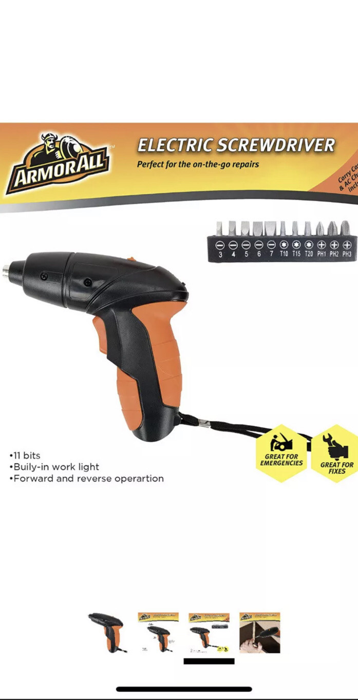 Armor All Electric Screwdriver Cordless Kit, Lithium Power Rechargeable