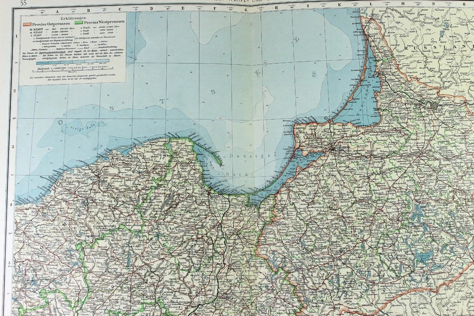 Mapa Alemán de Provincias de Prusia Occidental y Oriental 1898 Litografía en Color 18 x 23 Foto 2 de 3