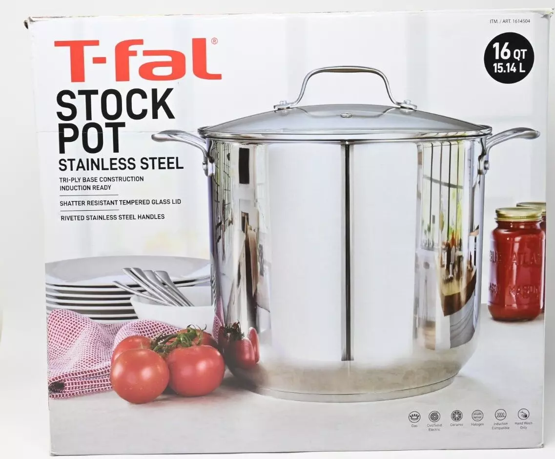 T fal 16 Qt. Stainless Steel Stock Pot eBay