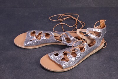 Ancient Greek Sandals Sandalen Glatiator Schnürsandalen silber Glitzer 36 SH182