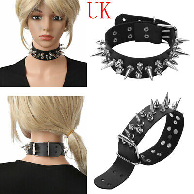 New Goth Punk Biker Faux Leather Choker Necklace with Metal Spikes #N2517