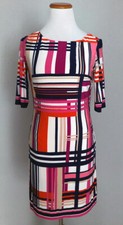 Eliza J. Abstract Stripe Block Pattern Sheath Dress 3/4 Sleeve, Lined - Size 4