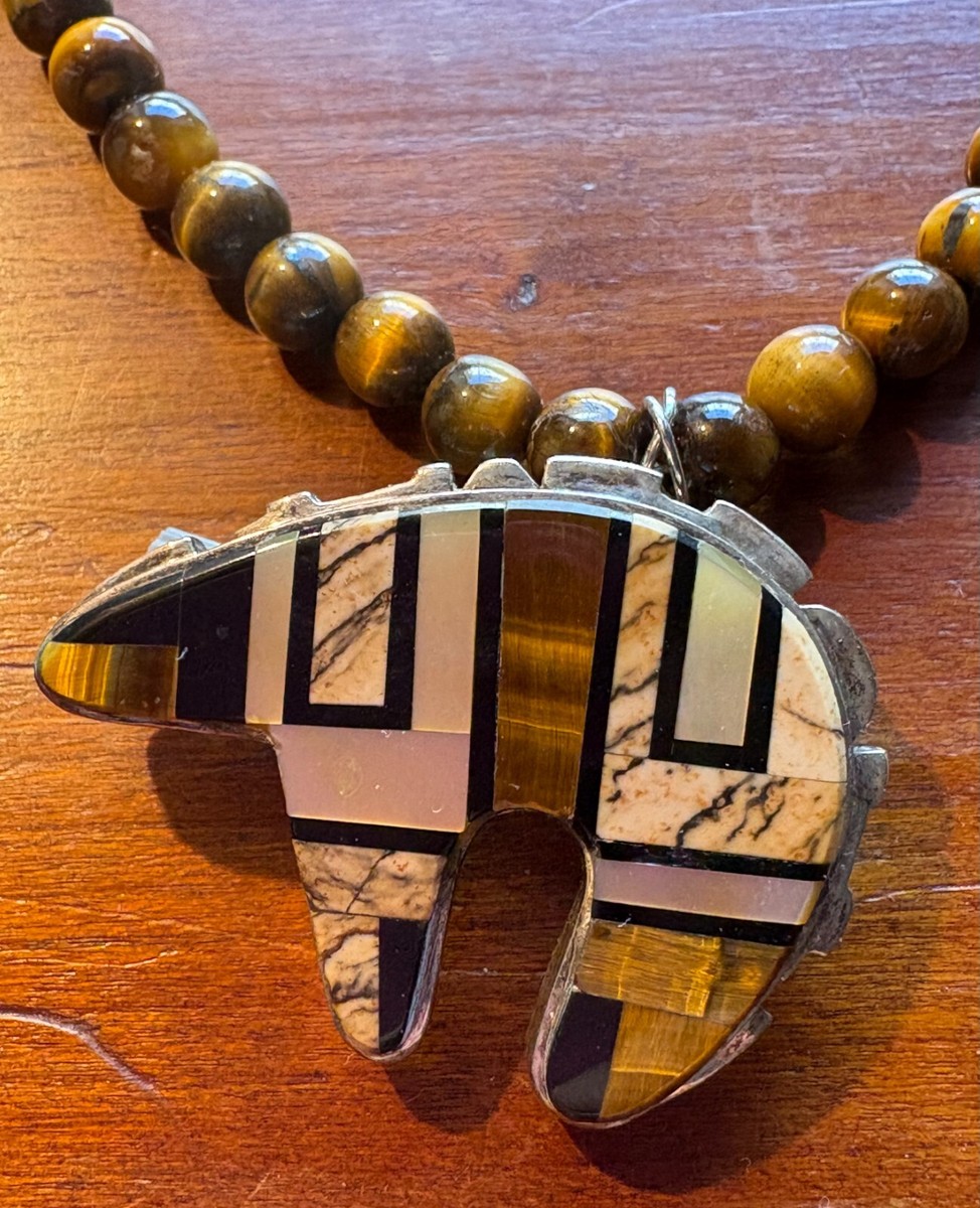 Navajo Multistone Tiger's Eye Sterling Calvin Begay Spirit Bear