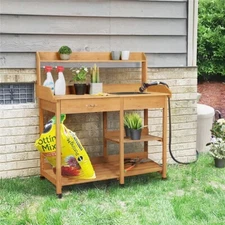 Garden Potting Bench Table Outdoor Work bench Station Solid Wood Construction