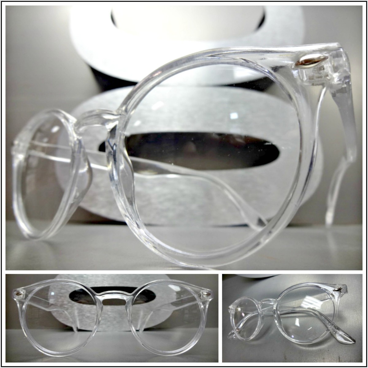 Mens or Women VINTAGE RETRO Style Clear Lens EYE GLASSES Round Transparent  Frame
