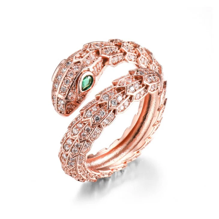 Anillos de serpiente de plata con piedras preciosas de circonita cúbica blanca de cuarzo real brillo especial Foto 2 de 4