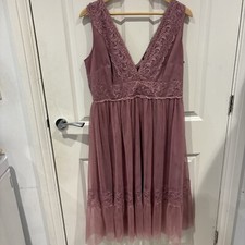 Little Mistress Lace Mesh Midi Dress Blush Pink UK 16 Sleeveless Lined (P10)