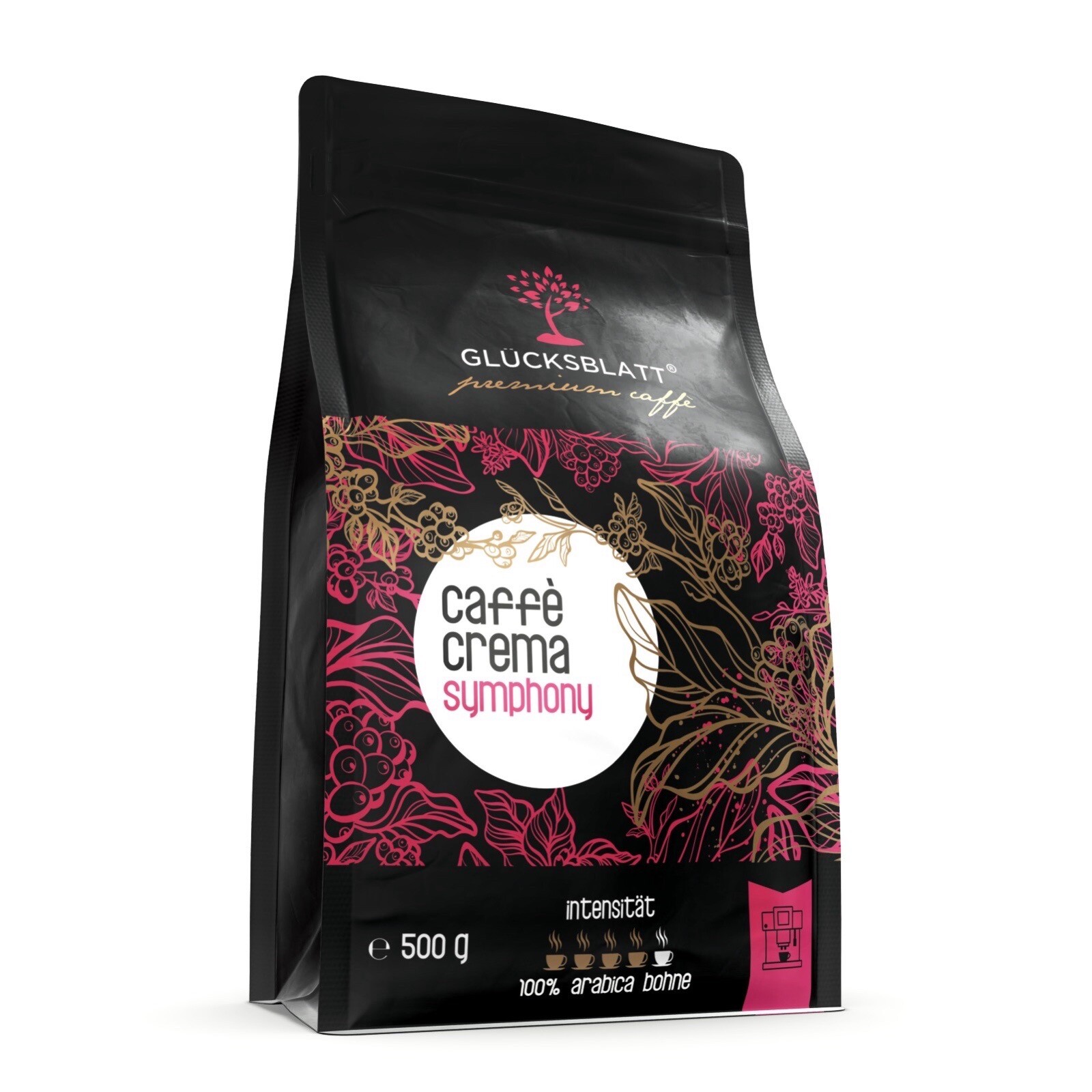 GLÜCKSBLATT Caffe Crema Symphony Premium Kaffee Handgeröstet ganze Bohne 500gr.