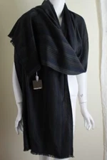 NWT Eskandar DARK Black Green Navy Stripe Gorgeous Handloomed Scarf Shawl Wrap