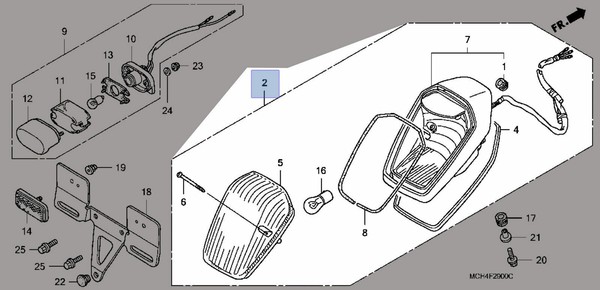 Honda 2004-2009 Schatten VT RüCklicht Montage Neu 33701-MCH-673 OEM-image